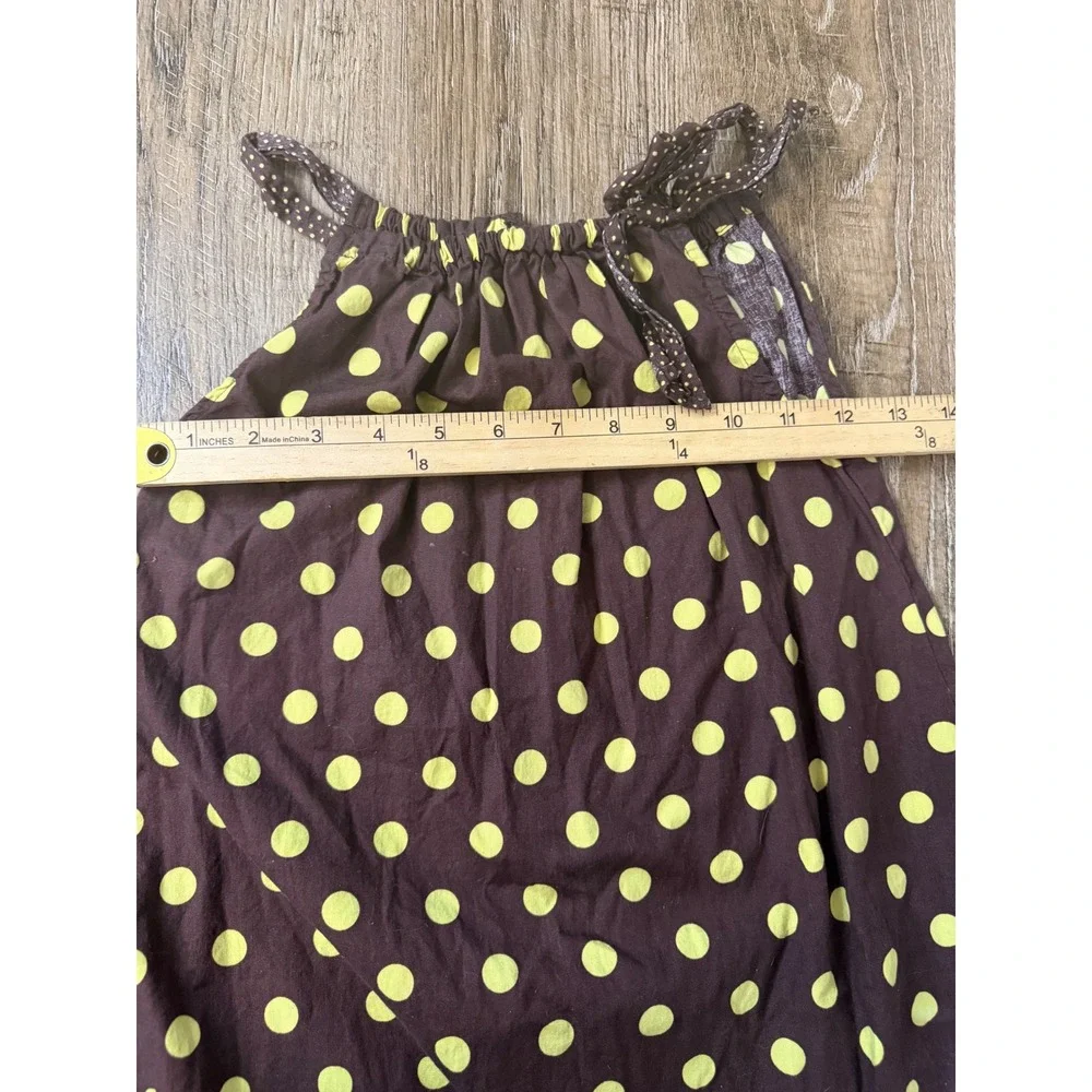 Jenny & Me Girls Size 8 Brown Lime Green Polka Dot Halter‎ Ruffle Dress Cotton
